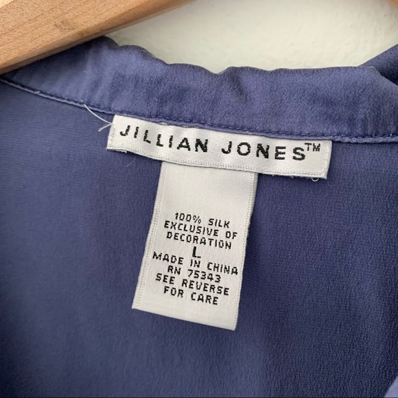 100% Silk Blue Button Down Jillian Jones Sleep Top Sz L - Picture 4 of 12